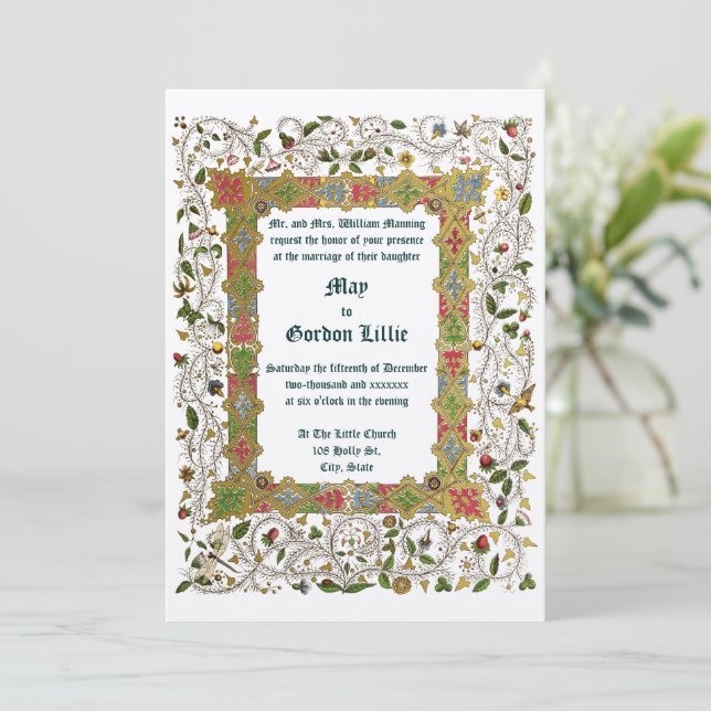 Elegant Victorian Era 1883 Mediaeval Style Wedding Invitation (Standing Front)