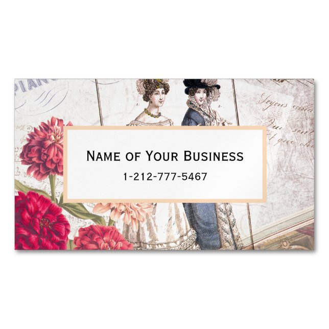 Elegant Victorian Fashion Ephemera Collage Magnetic Business Card (Front)