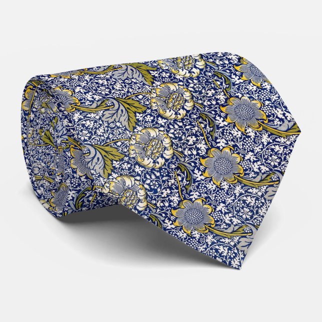 Elegant Victorian Floral Blue Green White  Tie (Rolled)