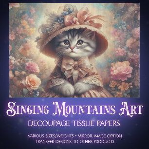 Elegant Victorian Floral Dream Cat Decoupage Tissue Paper