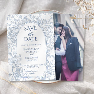 Elegant Victorian Floral French Blue Toile Photo Save The Date