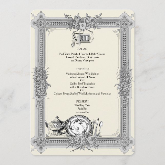 Elegant, Victorian Frame, Vintage Wedding Menu (Front)