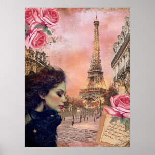 Elegant Victorian Girl & Black Cat In Paris Poster