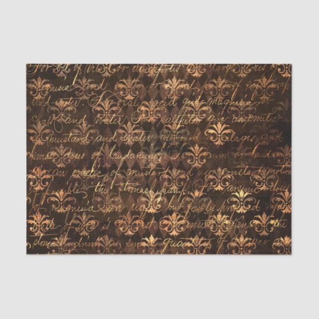 Elegant Victorian Gothic Brown Damask Tissue Paper (Front)