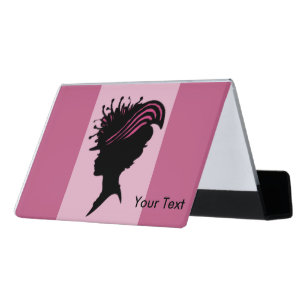 Elegant Victorian Head Bust Black Silhouette Pink Desk Business Card Holder