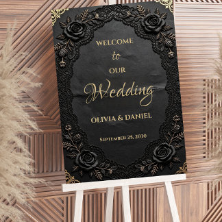 Elegant Victorian Lace Black Luxury Wedding Sign