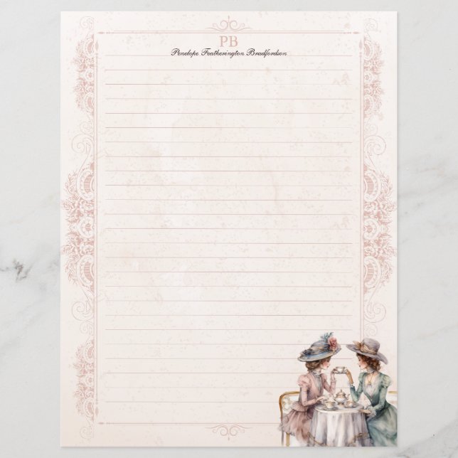 Elegant Victorian Ladies Monogram Lined Stationery (Front)