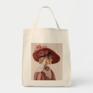 Elegant Victorian Lady Fine Art Vintage Rose Hat Tote Bag
