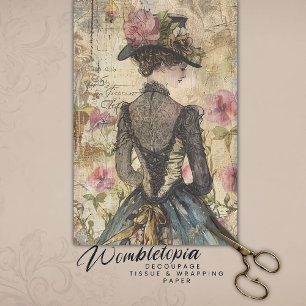 Elegant Victorian Lady Floral Decoupage Ephemera Tissue Paper