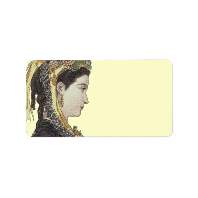 Elegant Victorian Lady in Profile Colour Backgroun Label (Front)