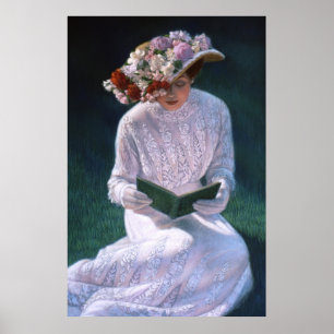 Elegant Victorian Lady, reading, decor art poster