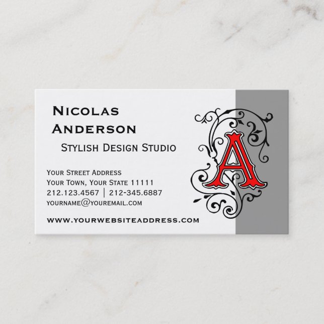 Elegant Victorian Letter A Monogram Business Card (Front)