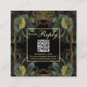 Elegant victorian moody botanical QR code RSVP Enclosure Card