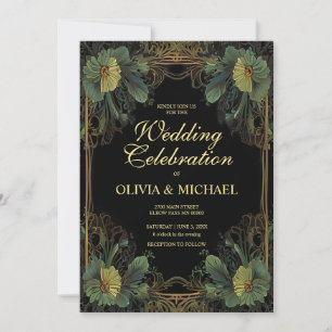 Elegant victorian moody dark botanical Wedding  Invitation