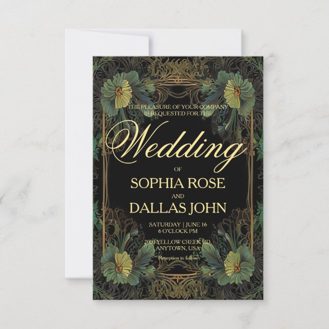 Elegant victorian moody dark botanical Wedding  Invitation (Front)
