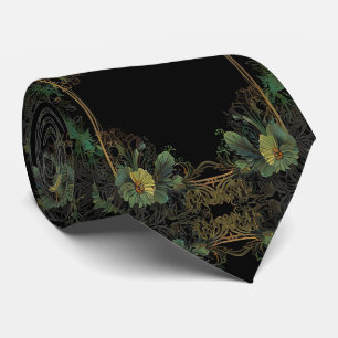 Elegant victorian moody dark green gold botanical  tie