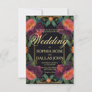 Elegant Victorian moody dark pink magenta floral  Invitation
