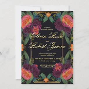 Elegant Victorian moody dark pink magenta floral  Invitation