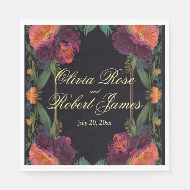 Elegant Victorian moody dark pink magenta floral  Napkin (Front)