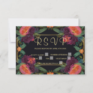 Elegant Victorian moody dark pink magenta floral RSVP Card