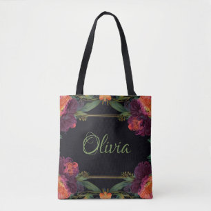 Elegant Victorian moody dark pink magenta floral Tote Bag