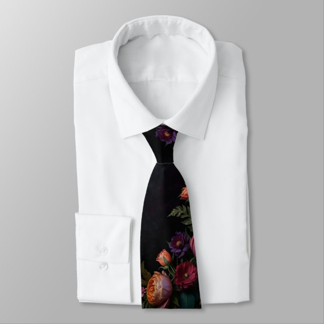 Elegant victorian moody dark roses botanical  tie (Tied)