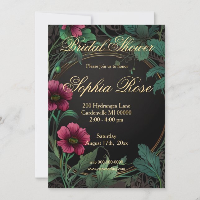 Elegant victorian moody pink floral Bridal Shower Invitation (Front)