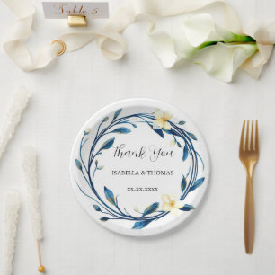 Elegant Victorian Navy Blue Lily Floral Botanical  Paper Plate