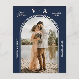 Elegant Victorian Navy Blue Wedding Save The Date  Flyer