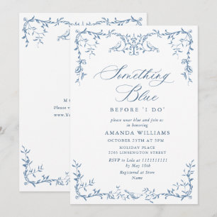 Elegant Victorian Ornate Blue Floral Bridal Shower Invitation