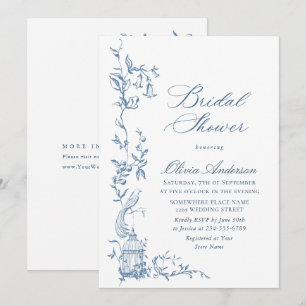 Elegant Victorian Ornate Blue Floral Bridal Shower Invitation