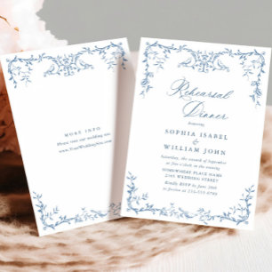 Elegant Victorian Ornate Blue Rehearsal Dinner Invitation