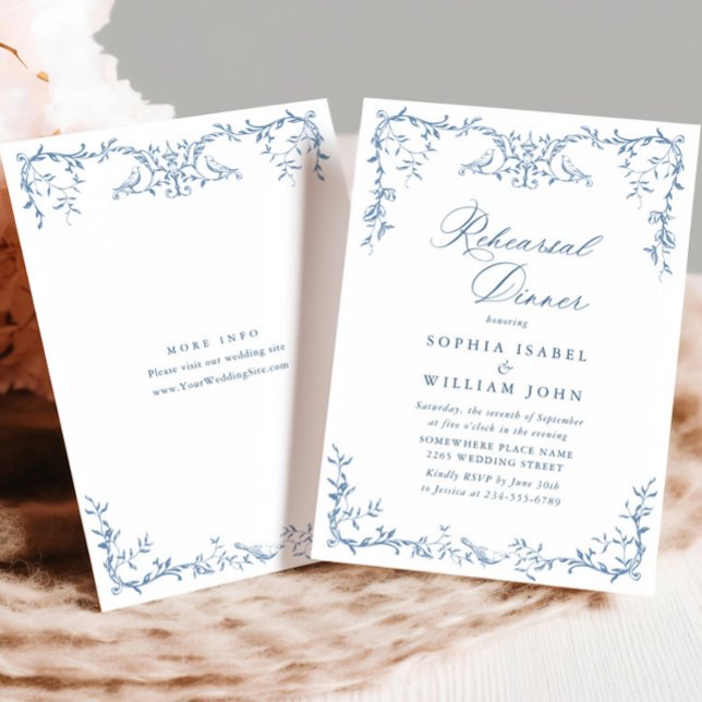 Elegant Victorian Ornate Blue Rehearsal Dinner Invitation (Creator Uploaded)