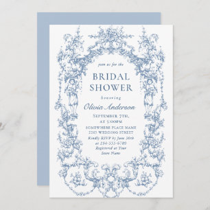Elegant Victorian Ornate Dusty Blue Bridal Shower Invitation