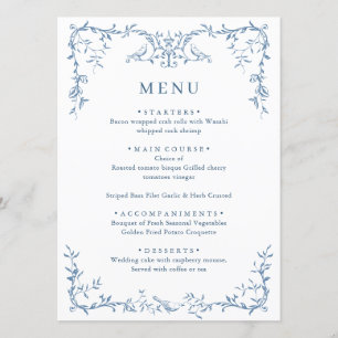 Elegant Victorian Ornate Dusty Blue Floral Wedding Menu