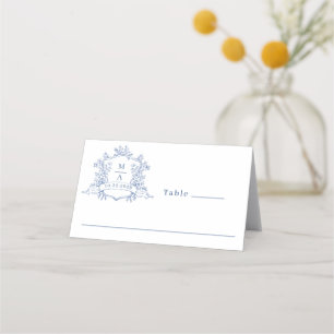 Elegant Victorian Ornate Dusty Blue Floral Wedding Place Card