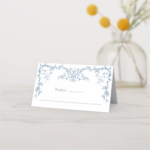 Elegant Victorian Ornate Dusty Blue Floral Wedding Place Card