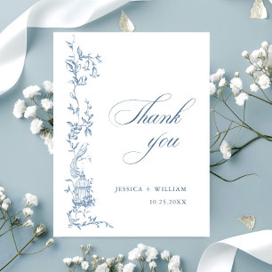 Elegant Victorian Ornate Floral Dusty Blue Wedding Postcard