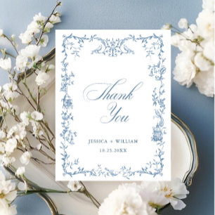 Elegant Victorian Ornate Floral Dusty Blue Wedding Postcard