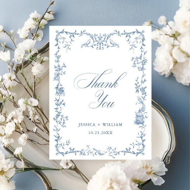 Elegant Victorian Ornate Floral Dusty Blue Wedding Postcard (Creator Uploaded)