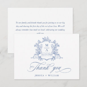 Elegant Victorian Ornate Floral Dusty Blue Wedding Thank You Card