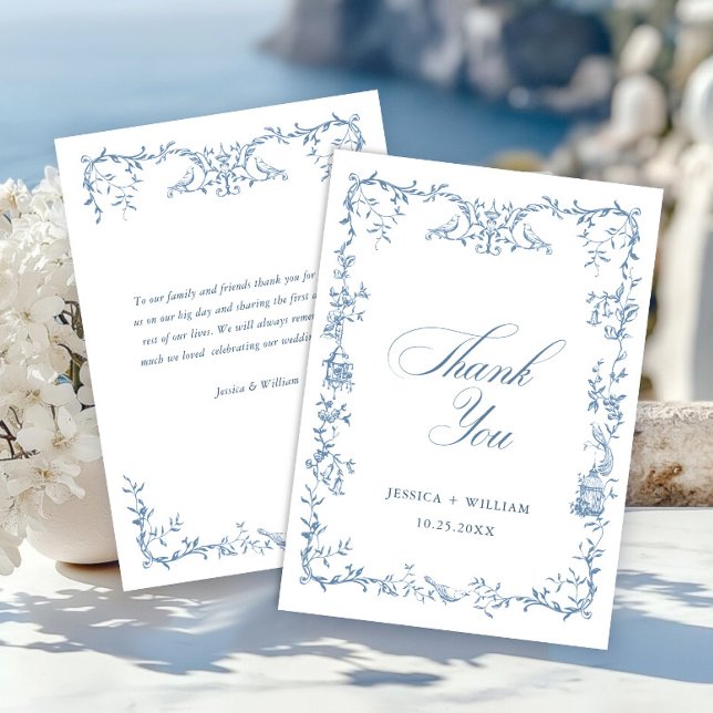 Elegant Victorian Ornate Floral Dusty Blue Wedding Thank You Card (Creator Uploaded)