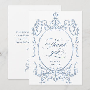 Elegant Victorian Ornate Floral Dusty Blue Wedding Thank You Card