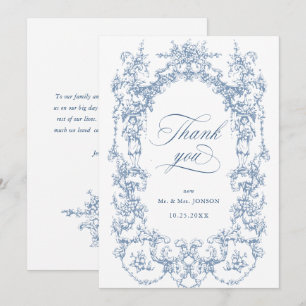Elegant Victorian Ornate Floral Dusty Blue Wedding Thank You Card