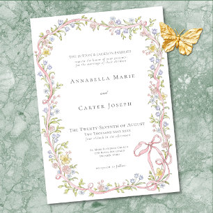 Elegant Victorian Pastel Floral Bow Wedding Invitation