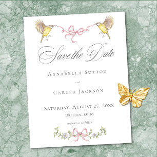 Elegant Victorian Pastel Floral Bow Wedding Save The Date