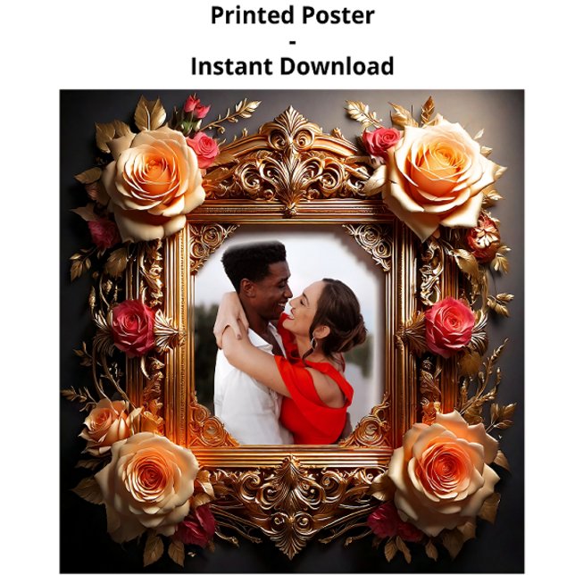 Elegant Victorian Photo Frame with 3D Roses Poster (Creator Uploaded)