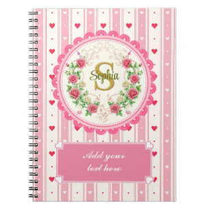 Elegant Victorian Pink Rose Floral Monogram Notebook