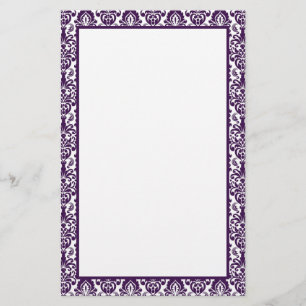 Elegant Victorian Purple Lace Damask Print Border Stationery