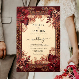 Elegant Victorian Red Gold Wedding Invitation